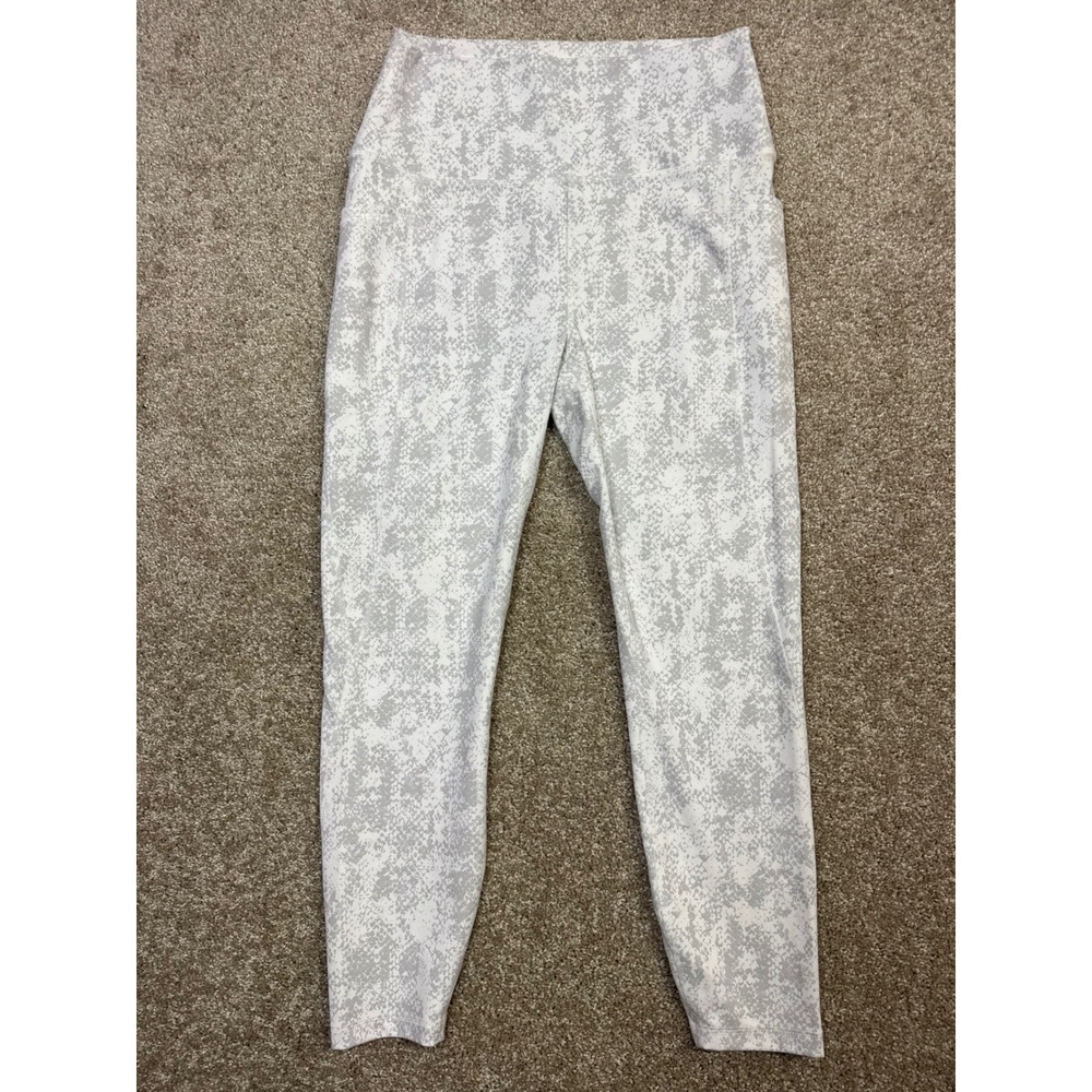RBX Womens High Rise Snakeskin Print Activewear Leggings with Pockets Grey L